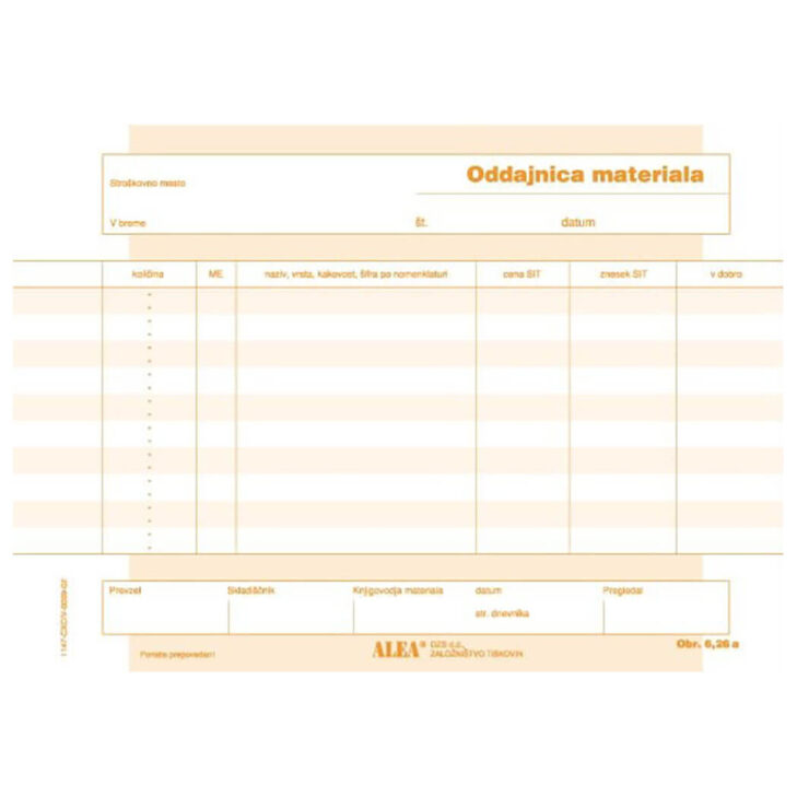 Obrazec 6,26a oddajnica materiala a5
